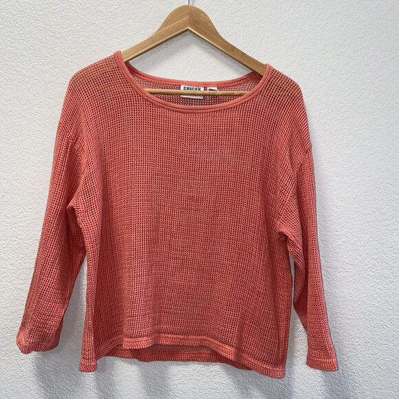 Vintage Chico's Design 100% Cotton Loose Knit Peach Sweater Size 2 (Large) - Picture 1 of 5